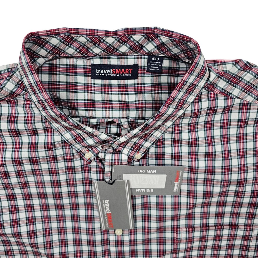 NWT Travel Smart Plaid Button Down Shirt Long Sleeve Big‎ Man Casual 4XB